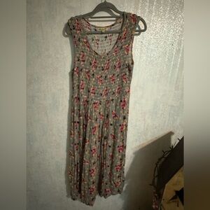 Chic Floral Maxi Dress - Gray and Pink with Floral, Bodice Is All Smocking